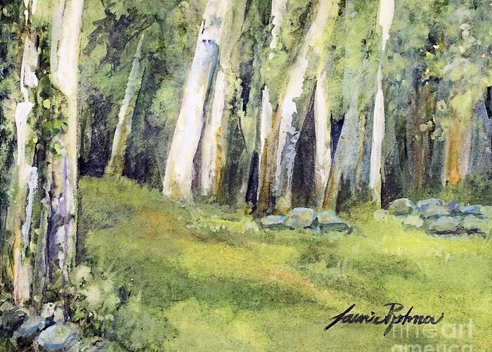 Landscape Greeting Card featuring the painting Birch Trees and Spring Field by Laurie Rohner