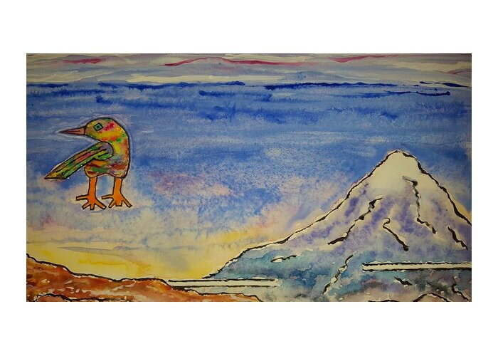 Watercolor Greeting Card featuring the painting Bird and Mountain by John Klobucher