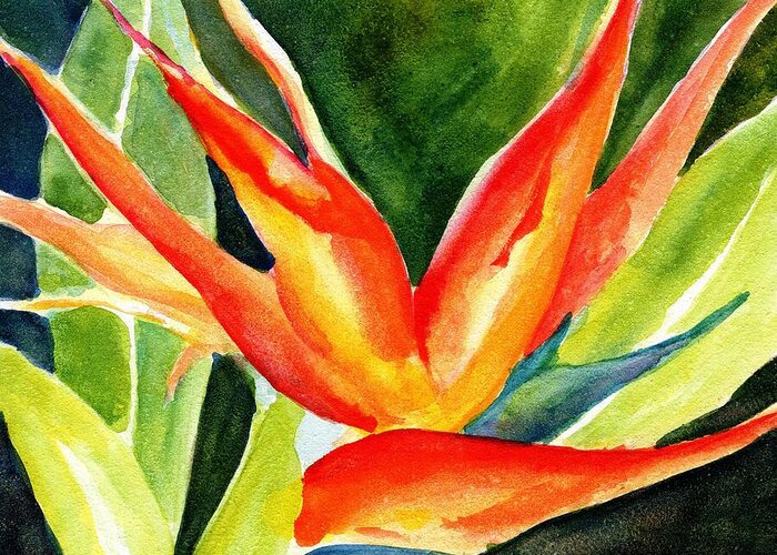 Flower Greeting Card featuring the painting Bird of Paradise by Carlin Blahnik CarlinArtWatercolor