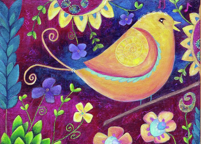 Happy Greeting Card featuring the painting Bird Song by Winona's Sunshyne