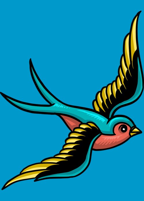 Bird Greeting Card featuring the painting Bird Tattoo Tee Tees T-Shirt by Tony Rubino