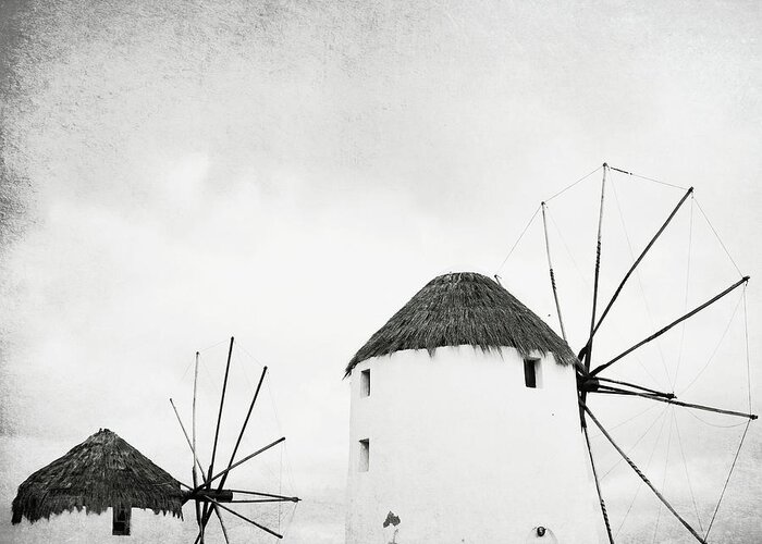 Greece Greeting Card featuring the photograph Black and White Mills by Lupen Grainne
