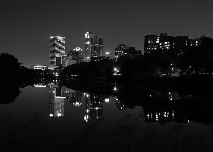 Milwaukee Greeting Card featuring the photograph Black and White Night Reflections by Deb Beausoleil