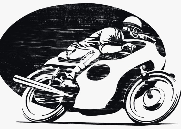 Cafe Racer Greeting Card featuring the painting Black And White Retro Vintage Cafe Racer by Sassan Filsoof