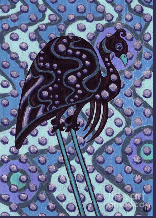 Bird Greeting Card featuring the painting Black Bird Blue River by Amy E Fraser