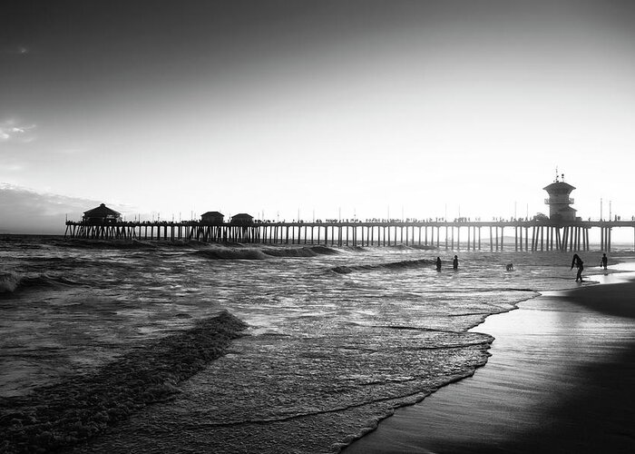 Huntington Beach Greeting Card featuring the photograph Black California Series - Huntington Beach Pier by Philippe HUGONNARD