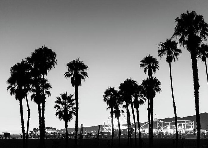 Santa Monica Greeting Card featuring the photograph Black California Series - Santa Monica at Nightfall by Philippe HUGONNARD