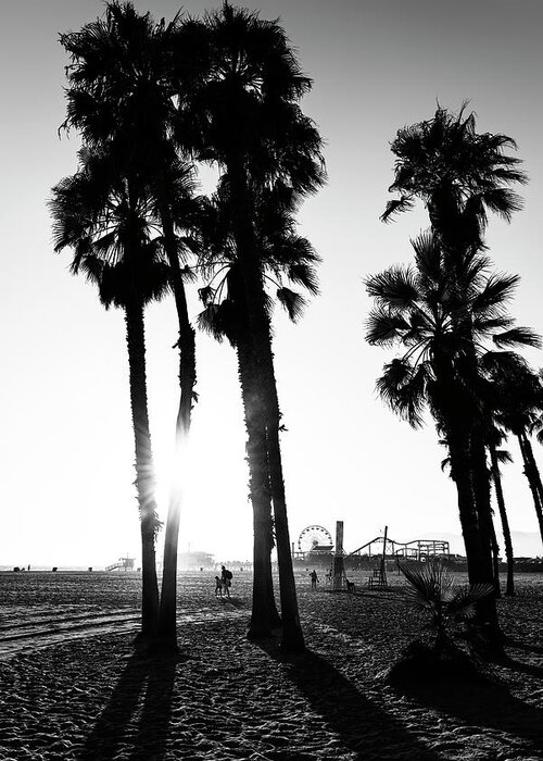 Santa Monica Greeting Card featuring the photograph Black California Series - Santa Monica Sunset by Philippe HUGONNARD