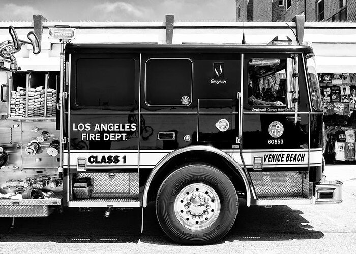 Venice Beach Greeting Card featuring the photograph Black California Series - Venice Beach Fire Truck by Philippe HUGONNARD