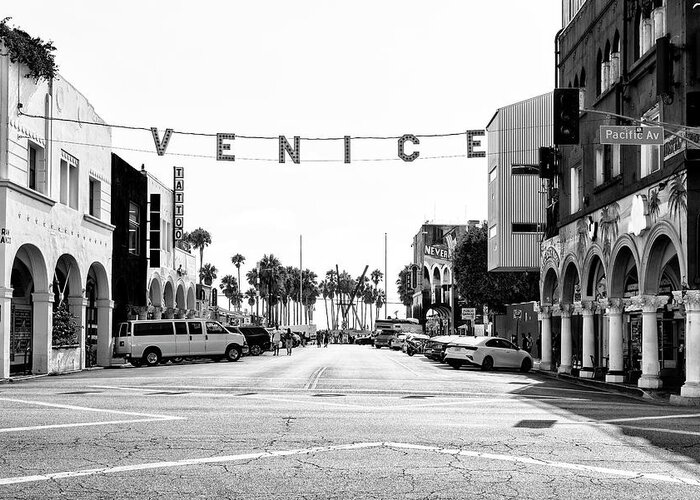 Venice Beach Greeting Card featuring the photograph Black California Series - Venice Pacific Avenue by Philippe HUGONNARD