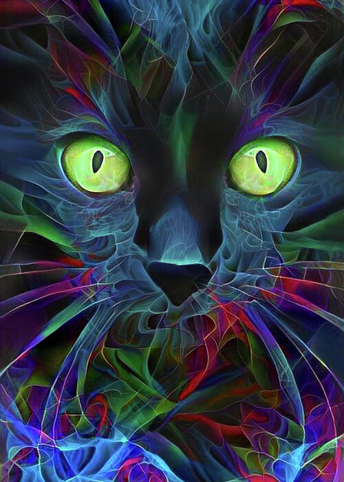 Black Cat Greeting Card featuring the digital art Black Magic Cat by Peggy Collins