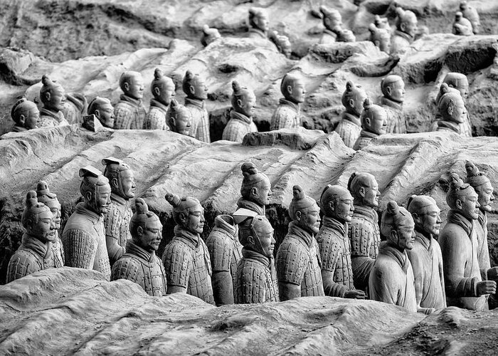 Black And White Photography Greeting Card featuring the photograph Black China Series - The Terracotta Warriors I I I by Philippe HUGONNARD
