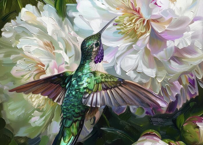 Hummingbird Greeting Card featuring the painting Black Chinned Hummingbird 2 by Tina LeCour