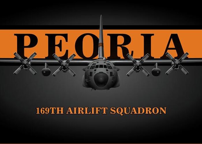 C-130h Greeting Card featuring the digital art Black Chrome Herk - Peoria Edition by Michael Brooks