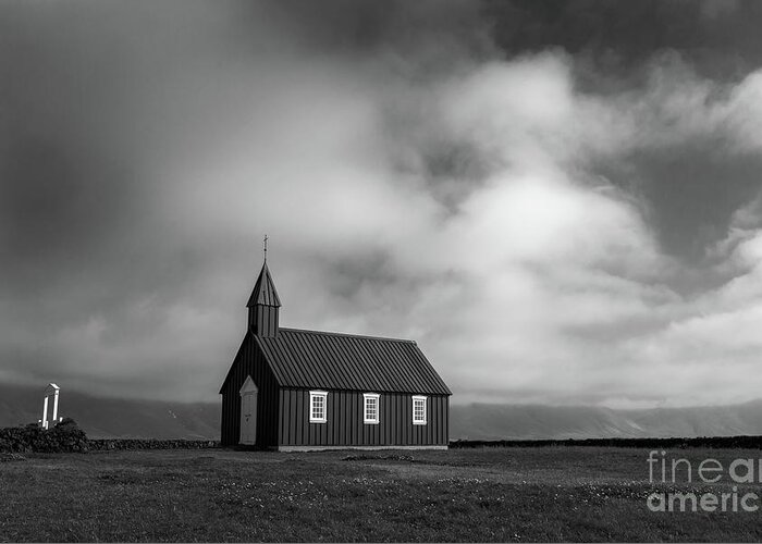 Iceland Greeting Card featuring the photograph Black church in Budir, Iceland by Delphimages Photo Creations