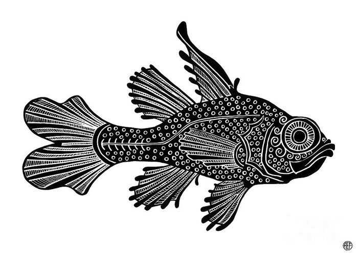 Fish Greeting Card featuring the drawing Black Fish Ink 1 by Amy E Fraser