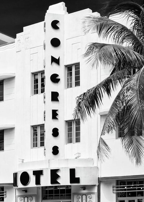 Florida Greeting Card featuring the photograph Black Florida Series - Art Deco Hotel by Philippe HUGONNARD
