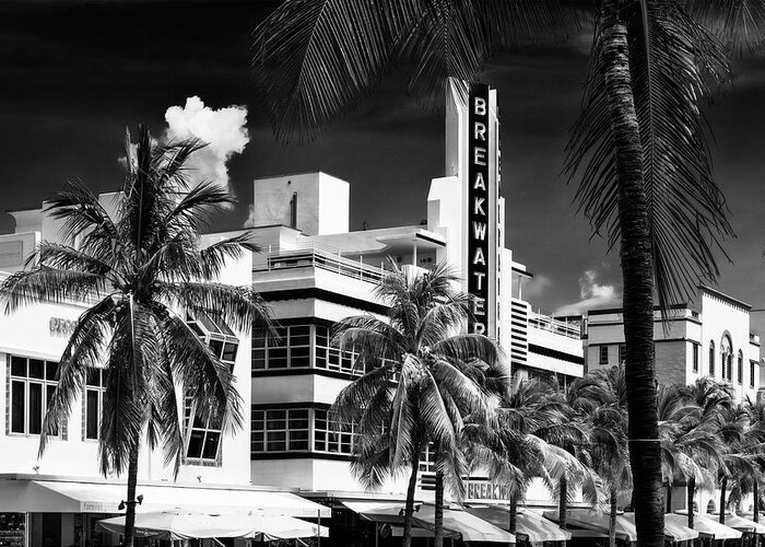 Florida Greeting Card featuring the photograph Black Florida Series - Wonderful Miami Beach Art Deco by Philippe HUGONNARD