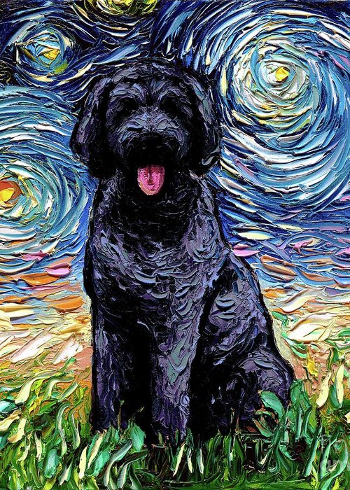 Golden Doodle Greeting Card featuring the painting Black Goldendoodle by Aja Trier