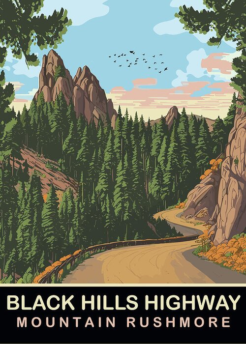Black Hills Greeting Card featuring the digital art Black Hills Highway, SD by Long Shot