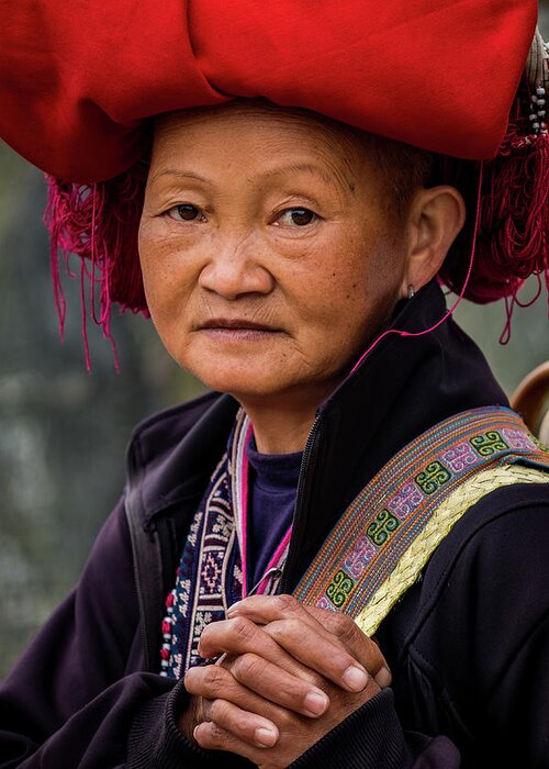 Black Greeting Card featuring the photograph Black Hmong Woman by Arj Munoz