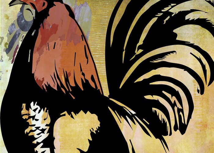 Cockerel Greeting Card featuring the mixed media Noir Rooster by Kandy Hurley