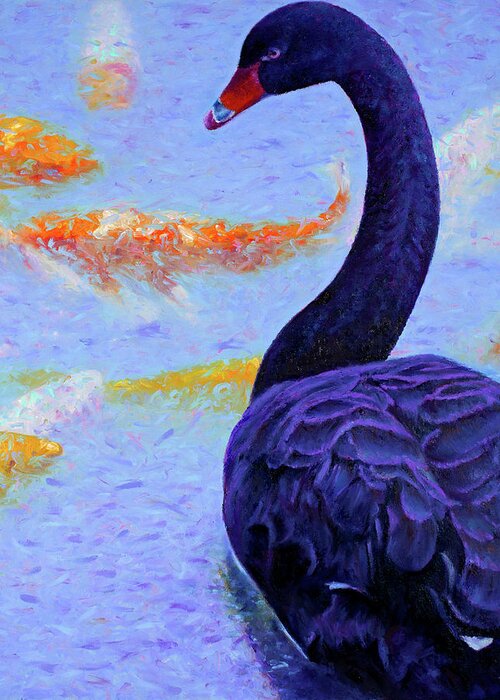 Finger Greeting Card featuring the painting Black Swan by Lorraine McMillan