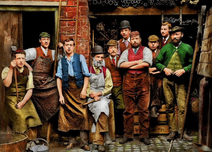 United Kingdom Greeting Card featuring the photograph Blacksmith - The Ironmongers of Maidenhead 1900 by Mike Savad