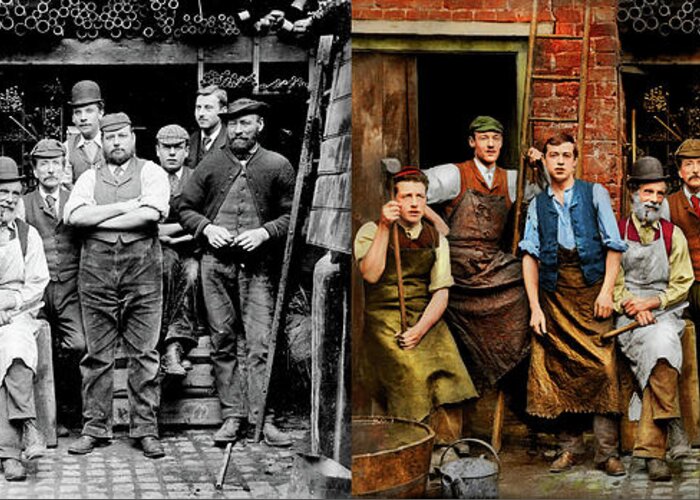 United Kingdom Greeting Card featuring the photograph Blacksmith - The Ironmongers of Maidenhead 1900 - Side by Side by Mike Savad