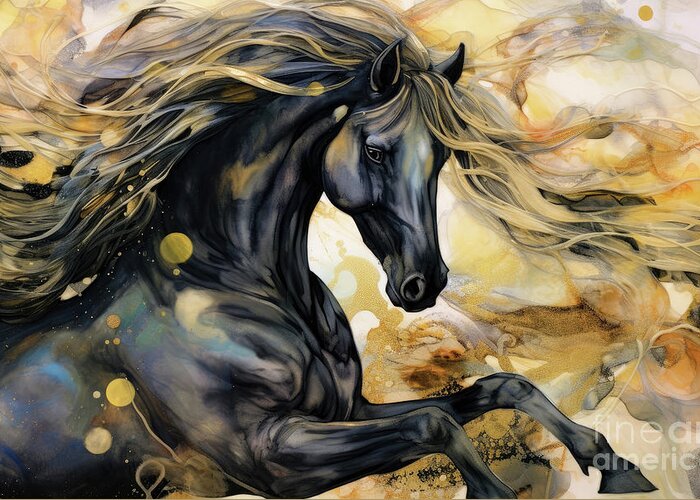 Horse Greeting Card featuring the painting Blazing Stallion by Tina LeCour