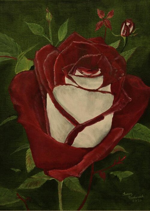 Blood Rose Greeting Card featuring the painting Blood Rose by Terry Frederick