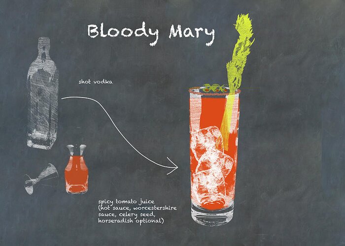 Slate Greeting Card featuring the photograph Bloody Mary Cocktail sketch with copy space by Karen Foley