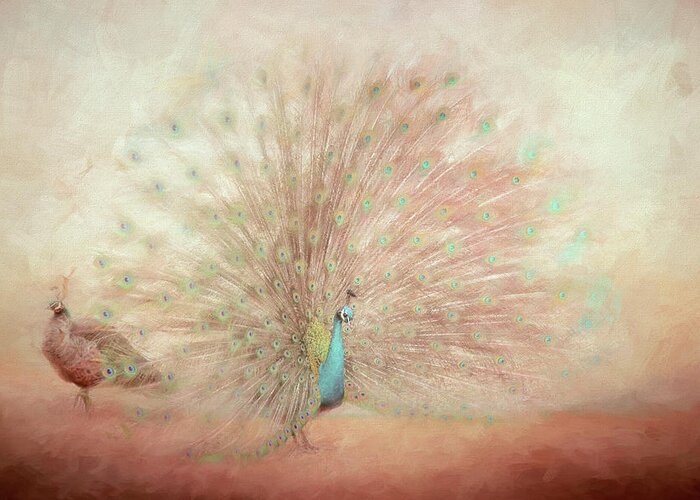 Peacock Greeting Card featuring the photograph Blooming Peacock in Salmon Pink by Jai Johnson