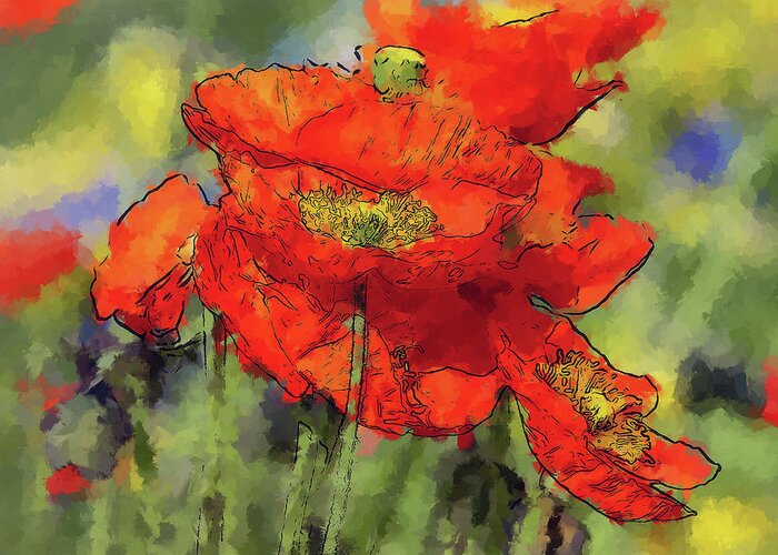 Poppies Greeting Card featuring the painting Blooming Poppies by Alex Mir