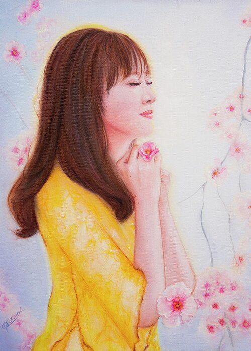 Japanese Greeting Card featuring the painting Blossom by Jeanette Sthamann