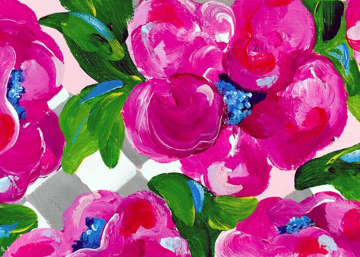 Pink Flowers Greeting Card featuring the painting Blossoming 1 by Beth Ann Scott