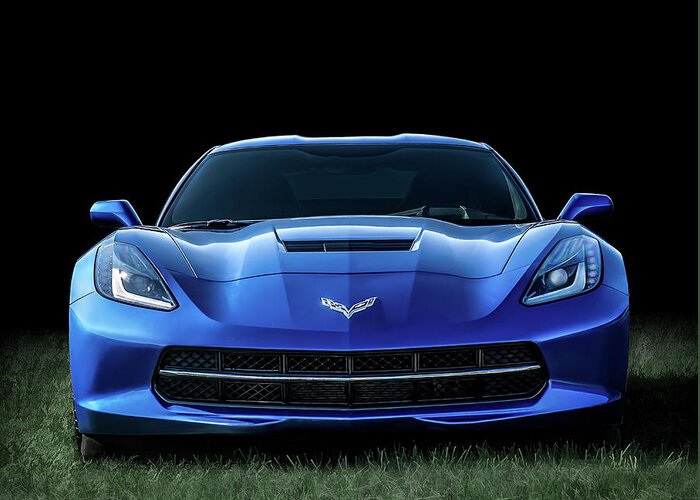 Corvette Greeting Card featuring the digital art Blue 2013 Corvette by Douglas Pittman