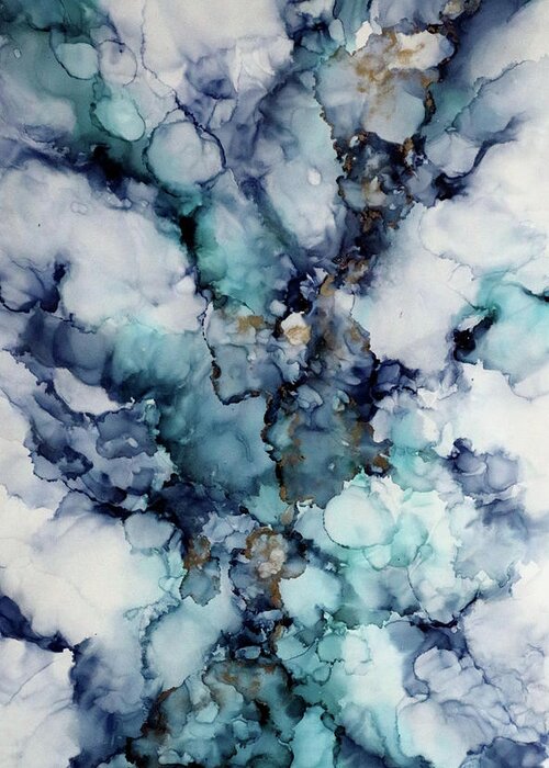 Alcohol Ink Greeting Card featuring the painting Blue Abstract #1 by Judith Rowe