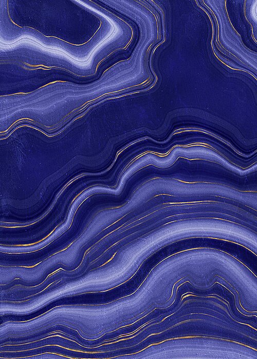 Blue Agate Greeting Card featuring the painting Blue Agate With Gold by Modern Art