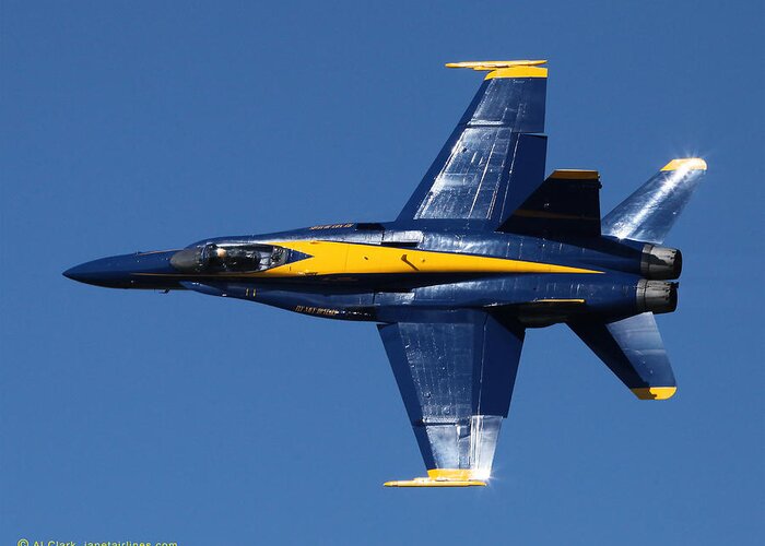 Blue Angels Greeting Card featuring the photograph Blue Angels Solo Knife-edge by Custom Aviation Art