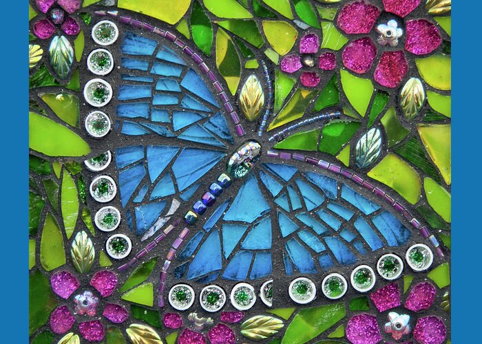 Butterfly Greeting Card featuring the glass art Blue Beauty by Cherie Bosela
