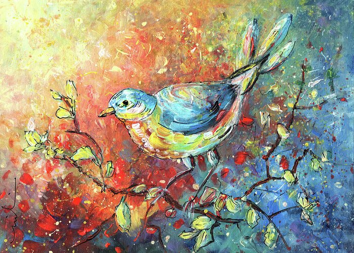 Birds Greeting Card featuring the painting Blue Bird 01 by Miki De Goodaboom