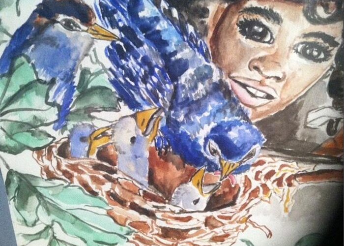  Greeting Card featuring the painting Blue Birds by Angie ONeal