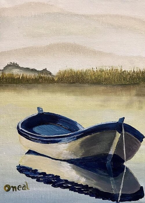 Wooden Boats Greeting Card featuring the painting Blue boat by Kevin Oneal