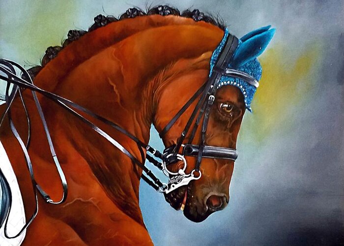 Horse Greeting Card featuring the painting Blue Bonnette Deux by Dana Newman