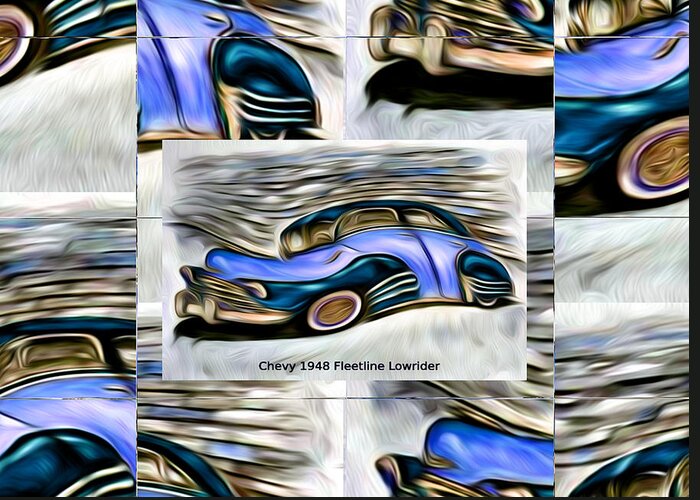 Chevy Greeting Card featuring the digital art Blue Car Abstract Collage Art Poster by Ronald Mills