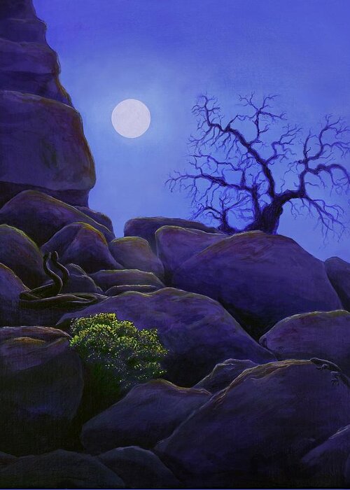 Kim Mcclinton Greeting Card featuring the painting Ghost Tree in Blue Desert Moon by Kim McClinton