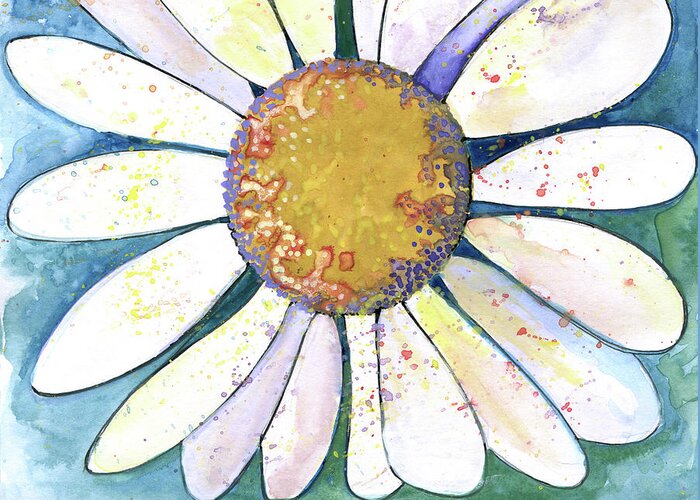 Daisy Greeting Card featuring the painting Blue Green Daisy by Michele Fritz