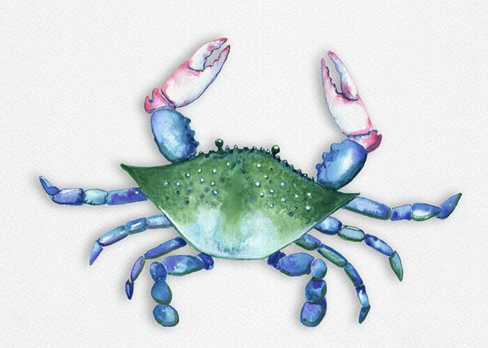 Crab Greeting Card featuring the painting Blue, Green, Red Crab by Michele Fritz