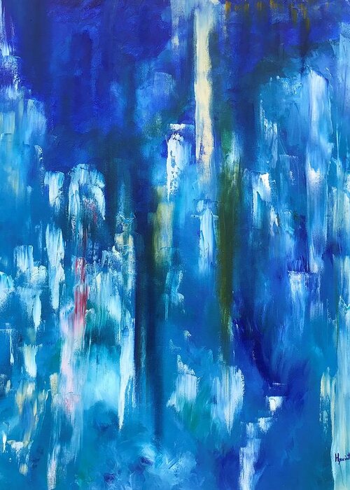 Abstract Art Greeting Card featuring the painting Blue Grotto - 24 X 30 Oil on Canvas by Hyacinth Paul by Hyacinth Paul
